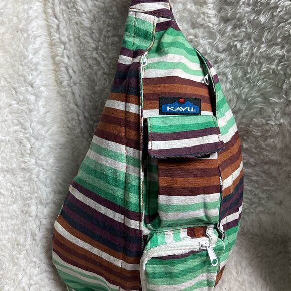 Kavu Rope sling back/ crossbody bag Canvas stripes Aztec color padded back . main image 4